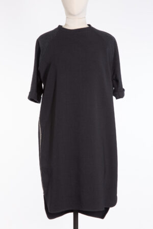 BRUNELLO CUCINELLI MONILI-EMBELLISHED VIRGIN WOOL TUNIC DRESS – CHARCOAL GREY