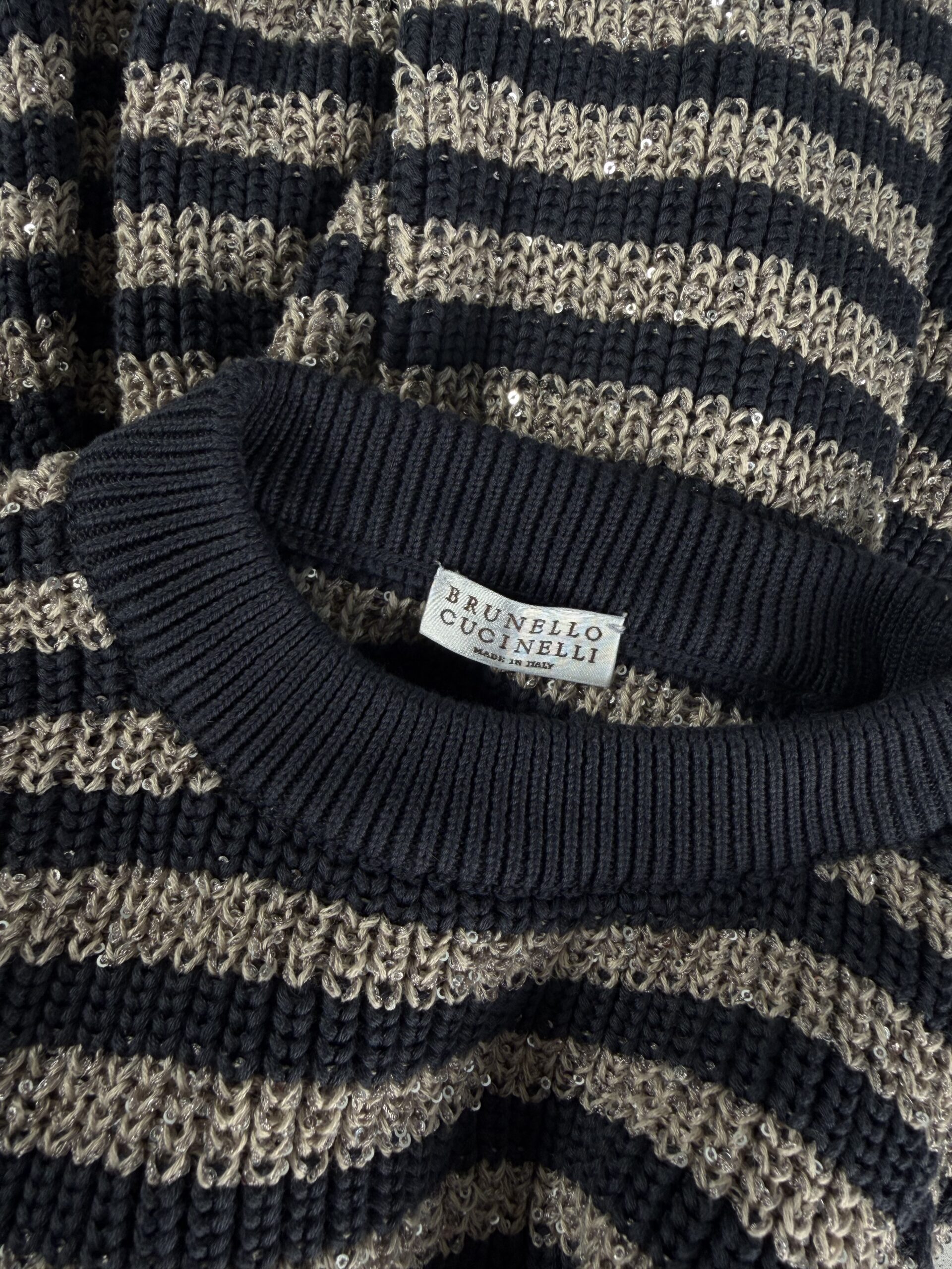 Brunello Cucinelli Striped Sequin-Embellished Cotton Knit Sweater
