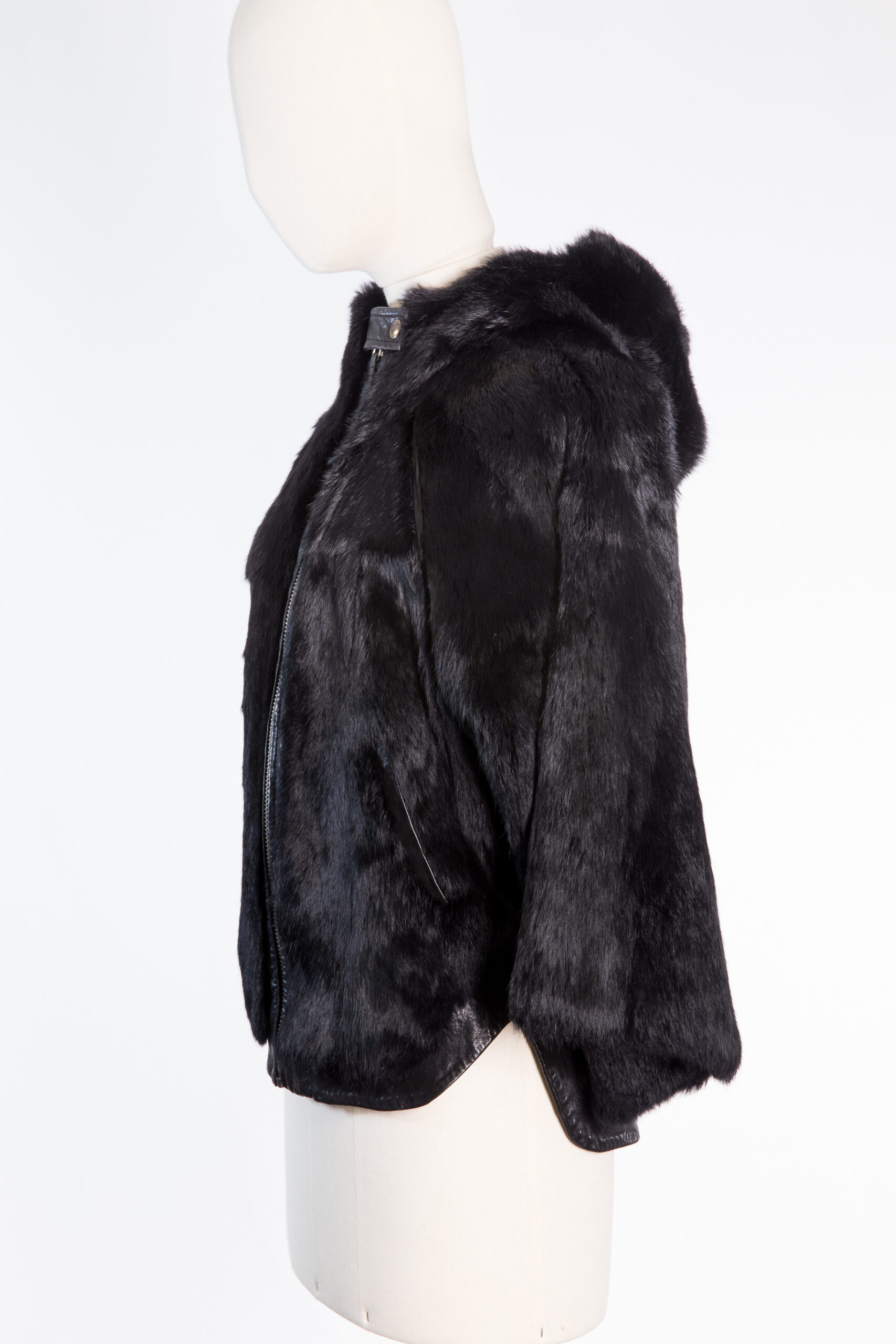 Billtornade Hooded Rabbit Fur Jacket with Leather Trim Billtornade Hooded Rabbit Fur Jacket with Leather Trim