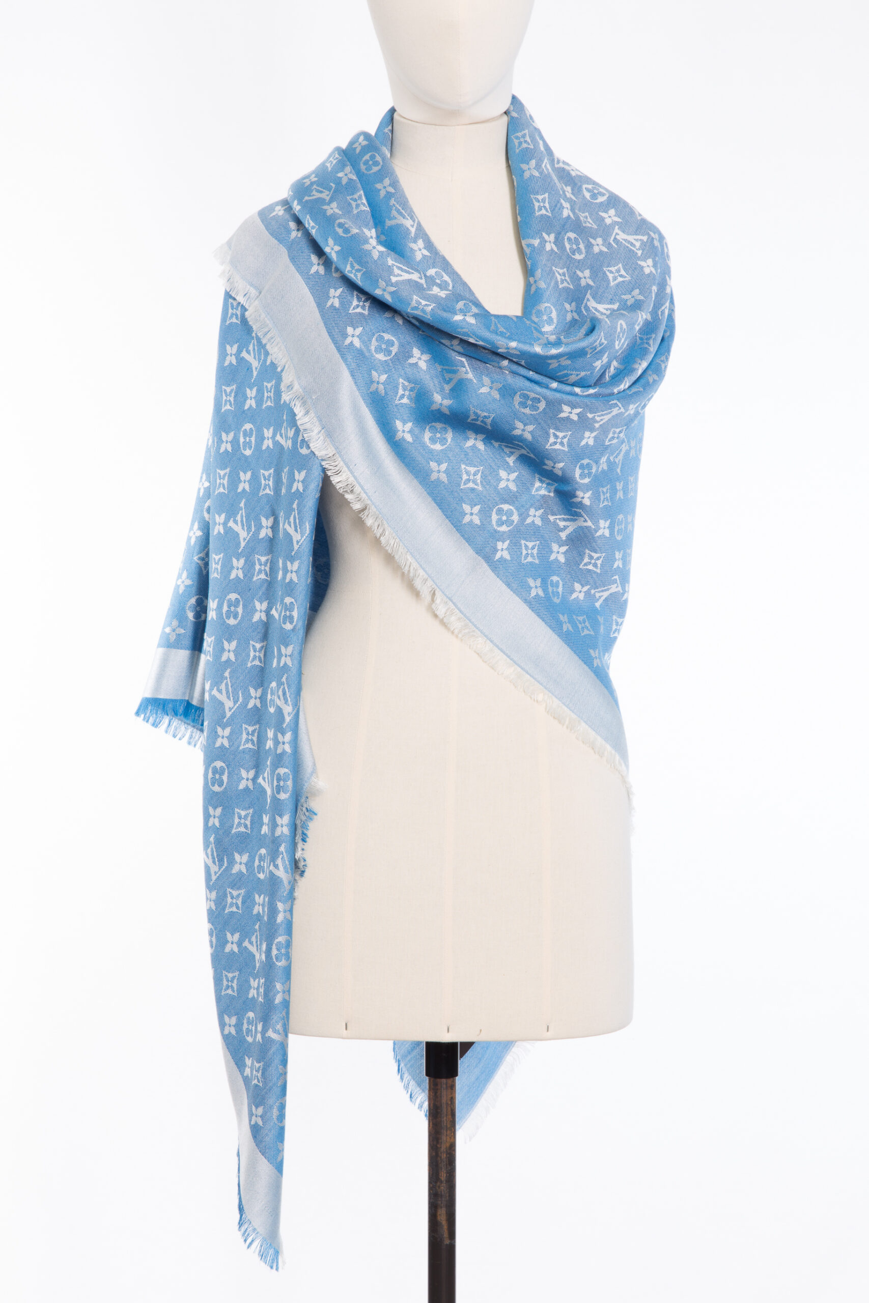 LOUIS VUITTON Blue Monogram Silk & Wool Shawl