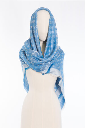 LOUIS VUITTON Blue Monogram Silk & Wool Shawl