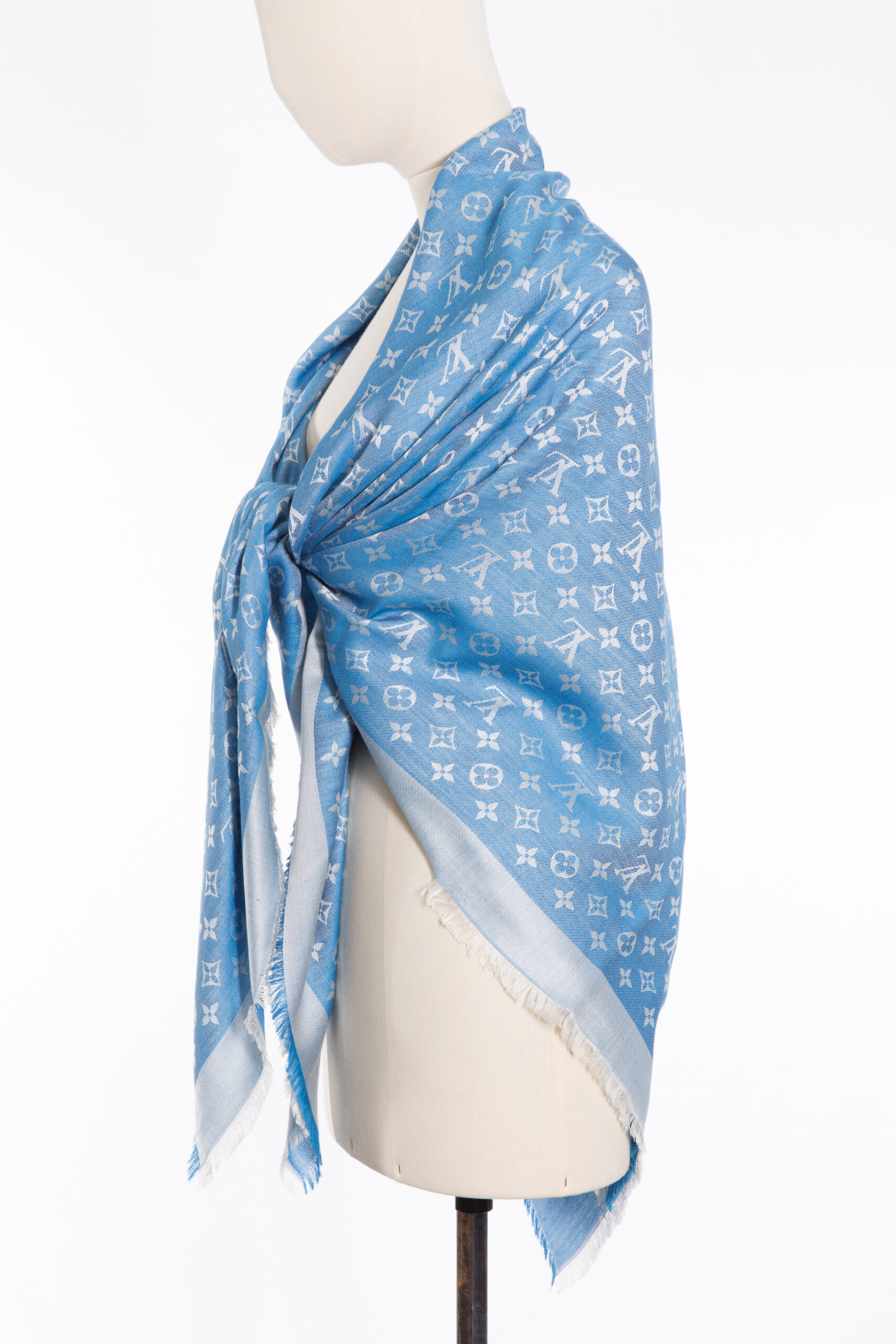 LOUIS VUITTON Blue Monogram Silk & Wool Shawl