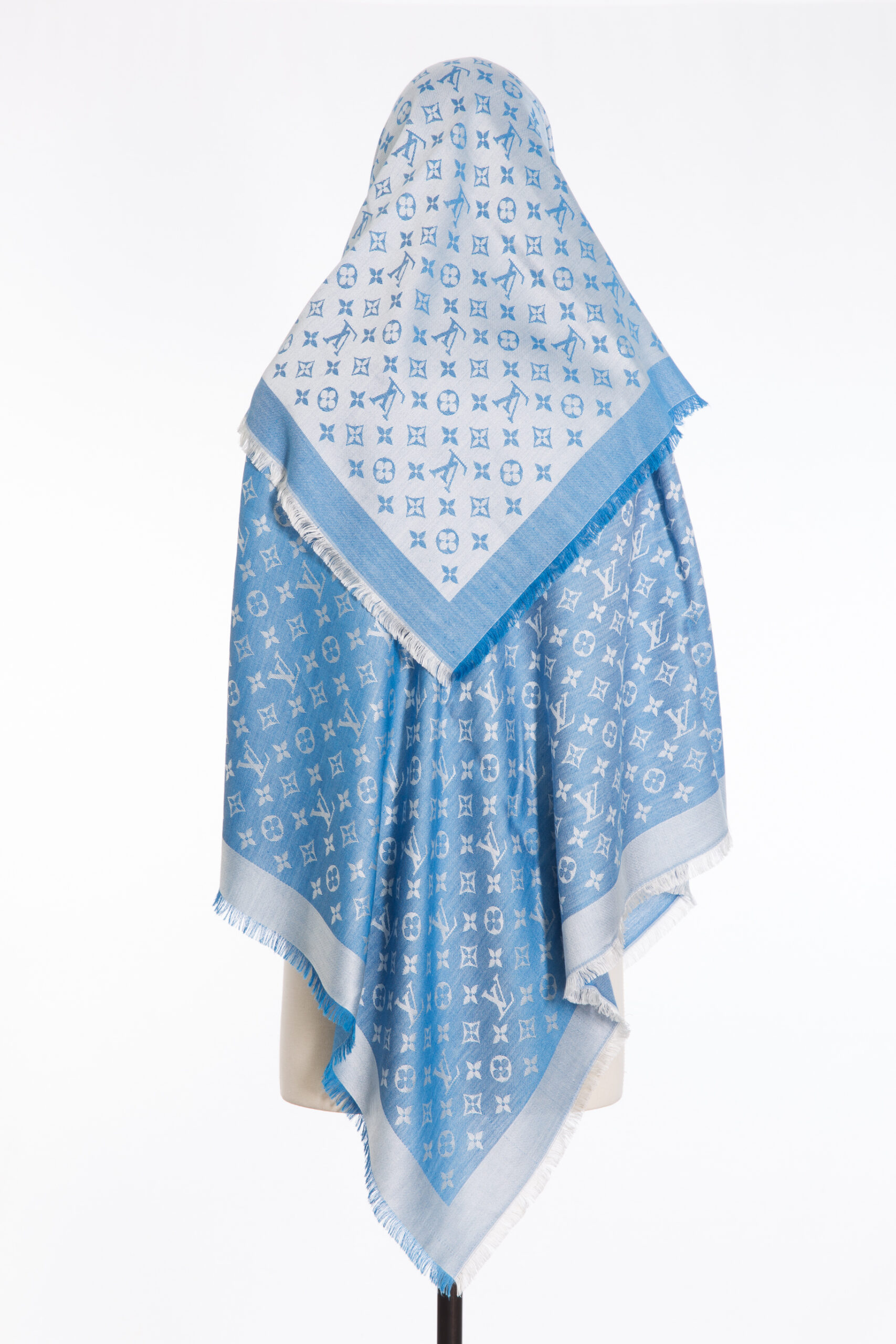 LOUIS VUITTON Blue Monogram Silk & Wool Shawl