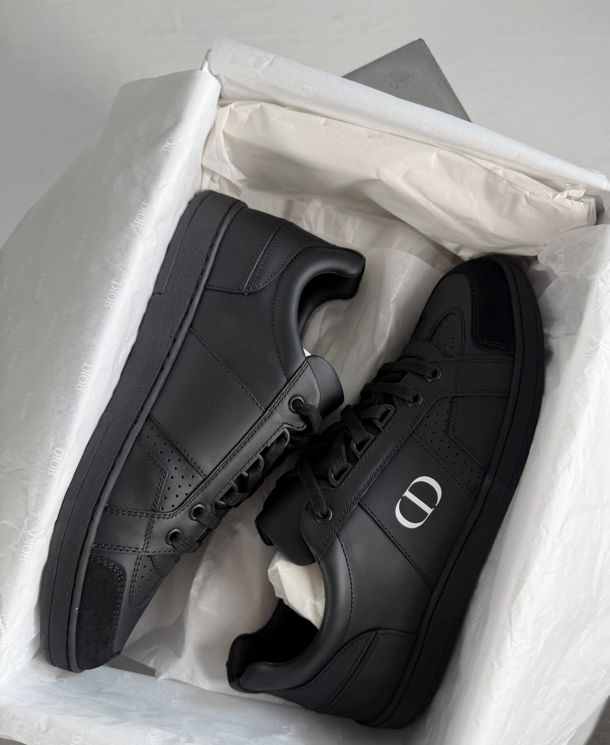 CHRISTIAN DIOR Black Leather Sneakers with Suede Trim